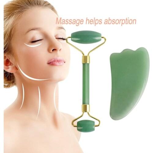 Green Quartz Massage Roller Gouache Scraper for Facical Massage Natural Jade Guasha Scraper Face Massage Roller