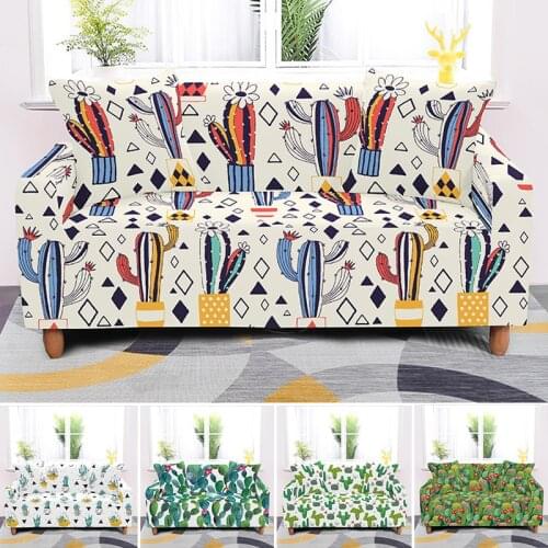 Cactus Slip-Resistant Elastic Slipcovers 1/2/3/4 Seat Couch Cover Stretch Plants Print Sofa Covers For Living Room