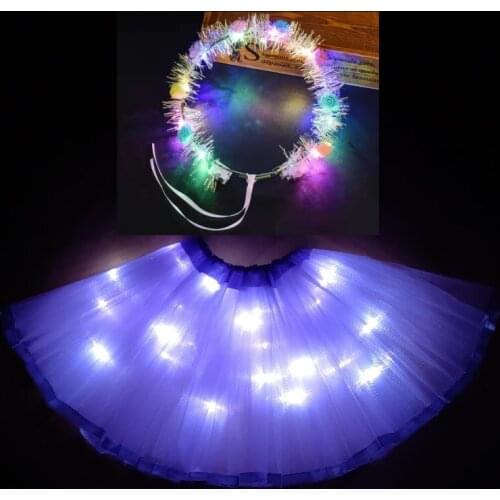 2020 new Light LED Girl Kids Clothes Tutu Skirt Princess Party Tutus Child Ballet Dance Christmas purple With garland