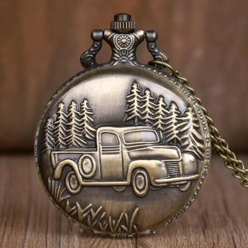 New Antique Car Truck Pendant Quartz Pocket Watch Necklace Chain Mens New Gift for Men Women