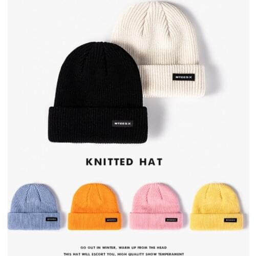 Letter Labeling Autumn Winter Solid Color Knitted Hat Unisex Beanies Caps Warm Soft Casual Hats for Women Men