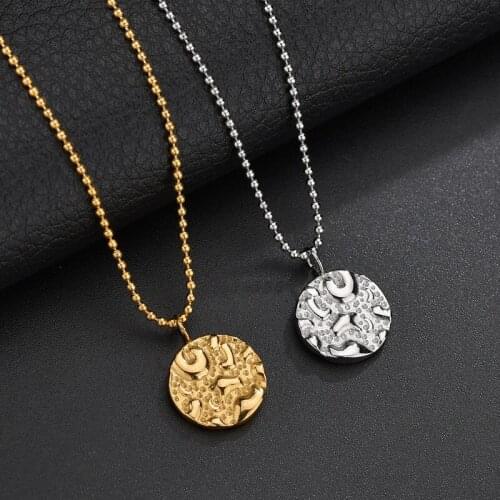 Bohemian Irregular 3d Round Stainless Steel Pendant Necklace Retro Jewelry Party Gift Womens Men Coin Choker Necklace Collier