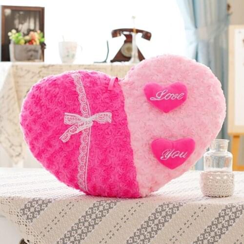 Lovely soft rose plush material heart shape cushion stuffed beatiful pillows for home decoration or as love gifts