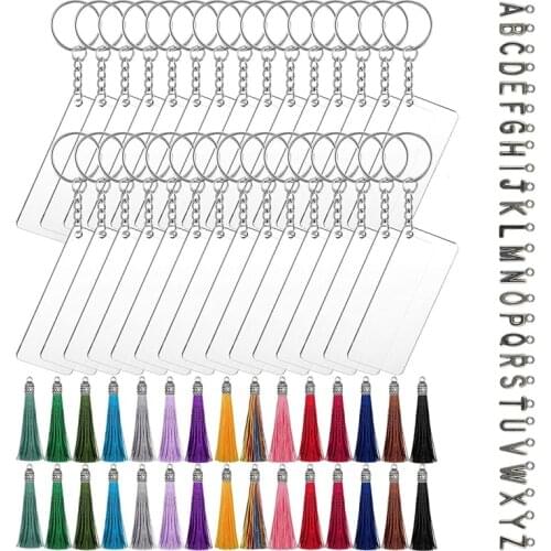 146Pcs Acrylic Keychain Blank Set Include 30 Keychains 30 Jump Rings 30 Tassels 26 Letters Charms for DIY Crafts