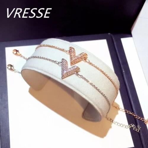 Romantic CZ Zircon V Letter Bracelets Women Dazzling Gold Silver Color Charm Bracelet Fashion Geometric Triangle Bangles