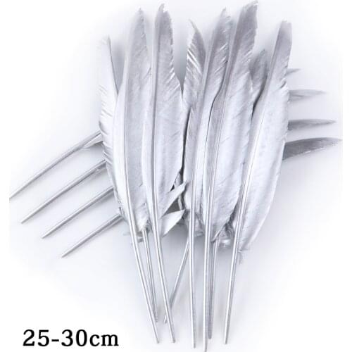 10Pcs Spray Silver Goose Feathers 25-30CM High Quality Feather For Crafts DIY Wedding Jewelry Accessories Home Decoration Plumes