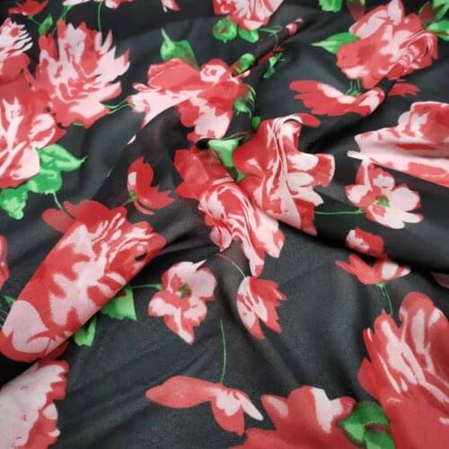 Sewing Chiffon Soft Big Rose Printed Fabric Summer Dress Hijab Scarf Ribbon Craft Material