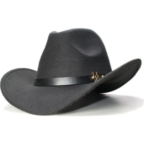 Big Large Plus Size 61CM Vintage Women Men Wool Wide Brim Cowboy Western Cowgirl Bowler Hat Fedora Cap M Letter Leather Band