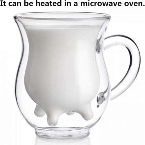 Double Wall Milk Glass Cup Cow Udder Shape Tea Cup Juice Water Coffee Mug Handle Glass Clear Wine Beer Jar Kitchen Drinkware