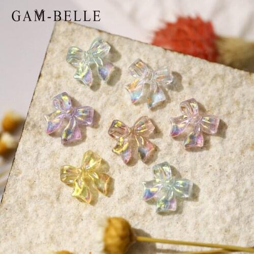 GAM-BELLE 3D AB Bow Nail Decoration Resin Aurora Rhinestone for Nail Polish Ornament DIY Manicure Decals Nail Accessories