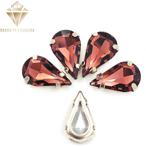 30pcs/pack 6X10mm/8X13mm Wine red pear drop Copper claws hollow thick bottom high quality Sew on rhinestones DIY accessories