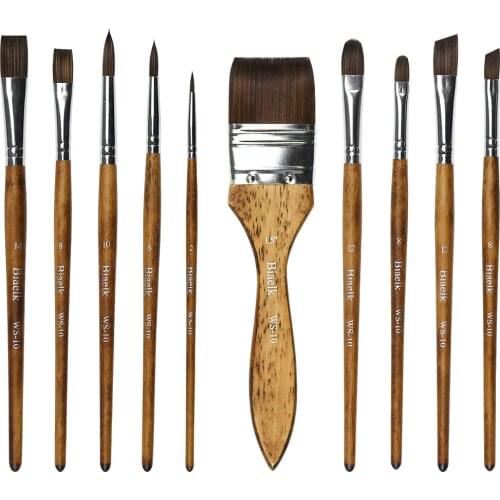 High Quality 10PC/Set WS-10 Taklon Hair Wooden Handle Watercolor Artist Art Supplies Paint Brushes