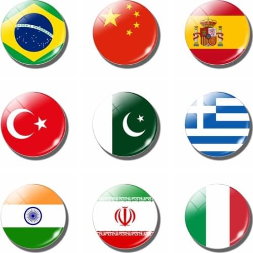 World Flag 30mm Fridge Magnet China Brazil Italy Greece Glass Dome Magnetic Fridge Magnet Memo Home Decoration