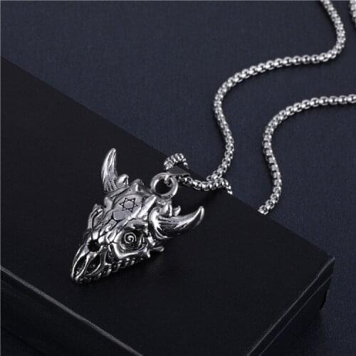 Yungqi Fashion Vintage Sheep Skeleton Pendant Women Men God Skull Goat Head Pendant Chain Necklace Goth Charm Hip Hop Jewelry