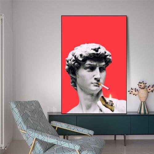 Funny Art of David Smoking Sculpture Canvas Posters And Prints Abstract David Canvas Paintings on the Wall Art Cuadros Pictures