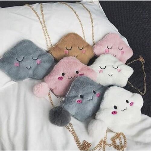 Plush bag diagonal cross Korean womens bag, the new web celebrity cute plush chain one-shoulder bag