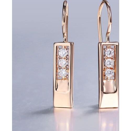 Female Fashion Rectangle Dangle Earrings 585 Rose Gold CZ Stones Earrings For Women Girls Wedding Jewelry Gifts HGE328