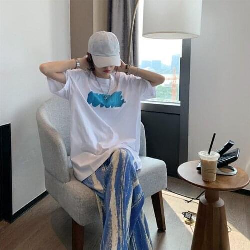 Harajuku Style Loose Women Sets Short Sleeve Tshirts+Wide Leg Pants New Summer Stylish Streetwear Femlae Suits L-6XL