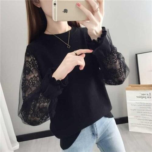 Womens knitted pullovers sweater Lace Mesh Long sleeves sweater Loose Jumper Pull Femme Tops Korean Female 2020 Autumn winter