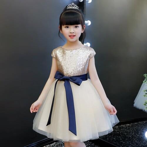 Golden Lace Flower Girl Dresses for Wedding Party Elegant Sequin Lace Kids Princess Pageant Gown First Communion Clothes