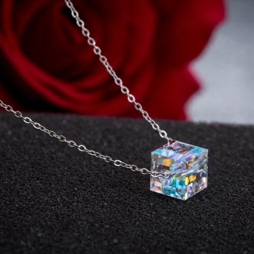 ZooMango Titanium Steel Luxury Squares Cubic Zirconia Pendant Necklace Rose Gold Wedding Necklaces For Women Gift Collar ZN19130