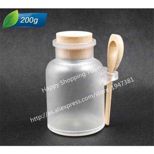 12pcs 200G ABS Round Bath Salt Bottle 200ml Powder Plastic Bottle with Cork Jar with Wood Spoon,Packaging Bottle