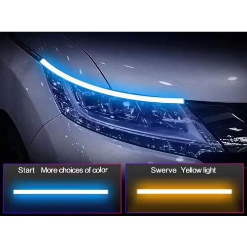2 Pcs Drl Start-Scan LED Flexible Waterproof Strip Auto Headlights White Yellow 30 45 60cm Waterproof Flexible Car Accessories
