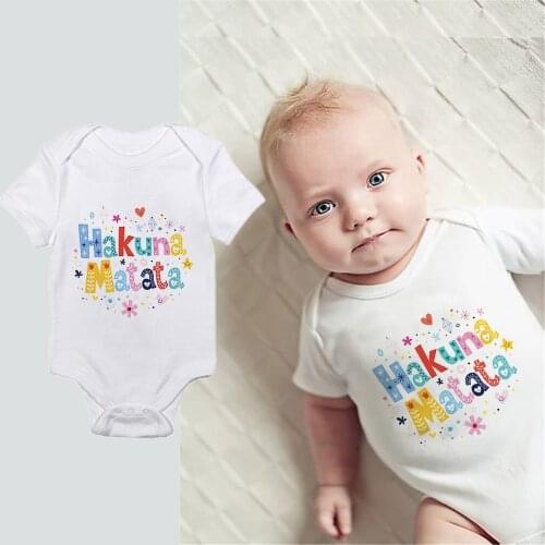 2021 Baby White Clothes Hakuna Matata Letter Printed Rompers Outfit Newborn One-piece Disney Lion King Clothing Jumpsuit