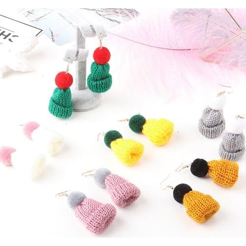 2021 Korean Kawaii Funny Cotton Hat Drop Earrings Cute Ball Statement Dainty Earring for Women Girl Cartoon Animal Jewelry