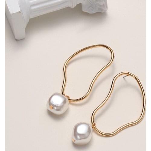 2021 Korean New Statement Simulated Pearl Ball Drop Earrings For Women Wedding Ear Jewelry Gold Fashion Temperament Earings
