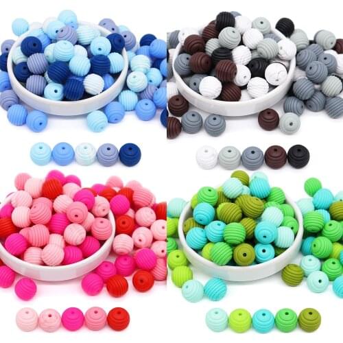 30pcs Mix Stripe Silicone Teether Colorful Beads For Baby Infant Chewable Chewing Toys For Handmade DIY Silicone Teether Beads