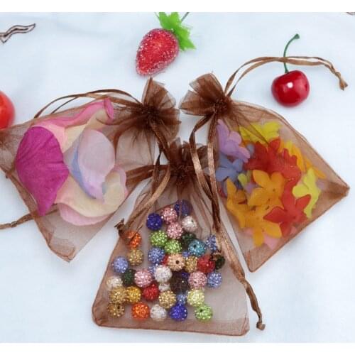 5x7cm 100pcs Drawable Coffee Organza Bags Favor Wedding Christmas Gift Bag Jewelry Packaging Pouches Wholesale
