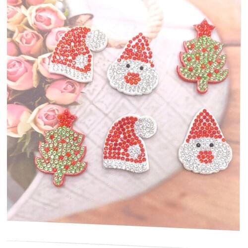 40Pcs/Lot Christmas Santa Claus Rhinestone Appliques For Headwear Decoration Handmade Hair Clip Accessories