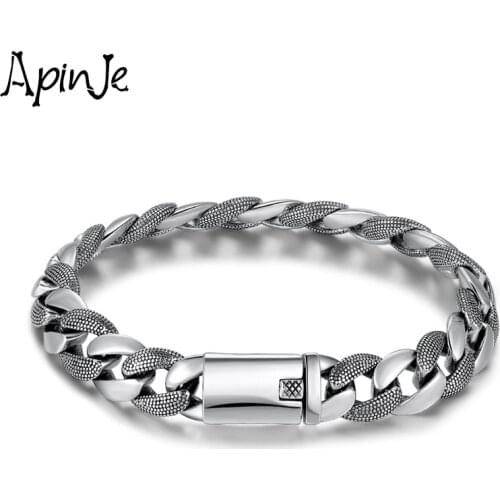 Apinje Chain Bracelet 925 Sterling Silver Bracelet Wave Point Tanks Flat Chain Personality Width Man Women Bracelets