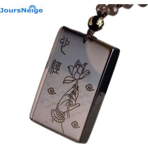 Ice Hair Natural Obsidian Fine Carved Lotus Heart Brand Pendants Lucky Amulet Bead Chain Necklace For Women Men pendants Jewelry
