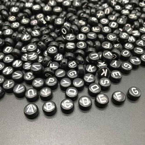 100Pcs 4x7mm Black back ground White words Acrylic Oblate Spacer Beads Letter Beads For Jewelry Making DIY Handmade Accessories