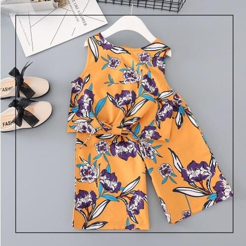 Childrens clothing 2018 new girls summer fashion floral suit sleeveless shirt + shorts two sets