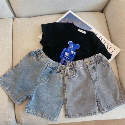 Childrens Denim Shorts 2021 Summer New Baby Boys Girls Korean Solid Jeans Shorts 2-8 Y Kids Casual Shorts Toddler Short Pants