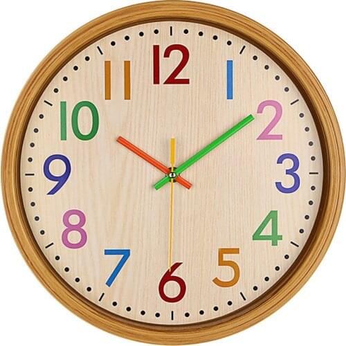 12 Inch Clock Colorful Number Kids Wall Clock Silent Large Decor Non Ticking Wall Clocks Vintage Style Quartz Battery Operated