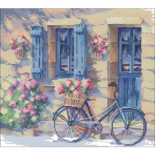 Flower delivery bike patterns counted 11CT 14CT 18CT Cross Stitch Sets DIY Chinese Cross-stitch Kits Embroidery Needlework