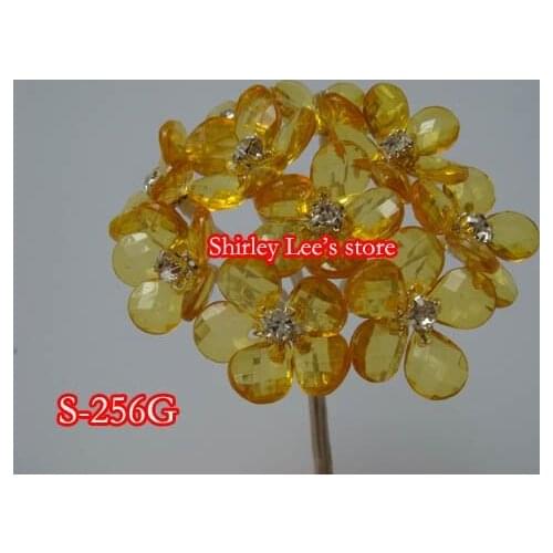 HOT SALE!! 72 Bunches=720 Flowers X Acrylic Diamante Flower IN GOLD, CRYSTAL BEADED DAISY,WEDDING *FREE SHIPPING BY EMS