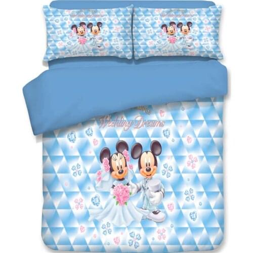 Blue wedding mickey minnie mouse bedding set twin queen king size girl sweet cartoon basketball boy duvet cover 3/4pc bed linens