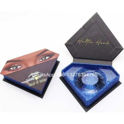 Royal Blue Glitter Diamond Mink Eyelash Packaging Box Nature Long 20mm Eye Lashes Wholesale Custom Eyelash Packaging With Logo