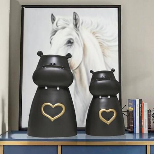 Creative Hippo Couple Resin Sculpture Abstract african hippo animal home decoration