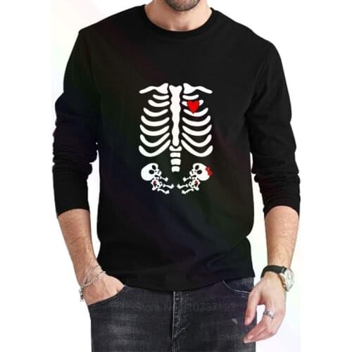 LEQEMAO Mother Baby Skull Twins Heart Mom Maternity Pregnant Skeleton Logo 2021 Newest Summer Men Long Sleeve Popular T Shirt