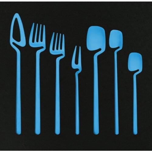Matte Blue Dinnerware 304 Stainless Steel Knife Dessert Fork Coffee Spoon Food Tableware Set Western Party Flatware Cutlery Set