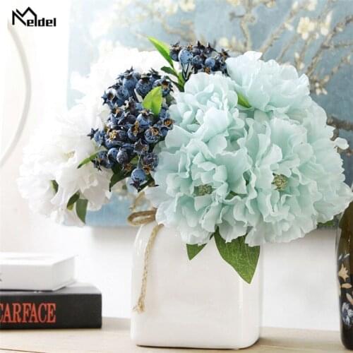 Meldel Wedding Bouquet Bridesmaid Nosegay Artificial Silk 5 Heads Peony Posy Pink Bouquet Office Home Decor Flower Arrangement