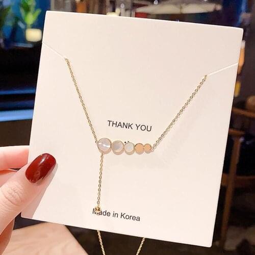 Fashion Gold Titanium Steel colored shell Clavicle Chain Necklace Elegant Small Square Pendant Necklace Women Jewelry Gift