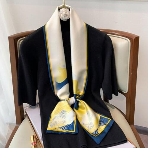 Fashion New Women long Satin Silk Scarf Print Wrap Foulard Femme Handkerchief Bandana Neck Hair Skinny Tie Office Scarves Shawls