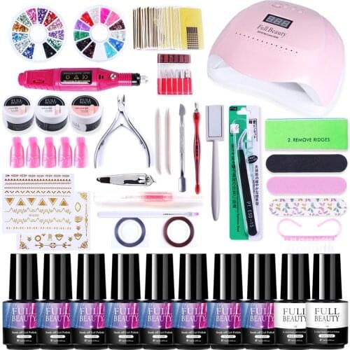 Nail Set UV LED Lamp Dryer Nail Gel Polish Manicure Kit Electric Drill Machine Extension Gel Varnish Sticker Set SA1581-1